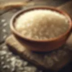 DALL·E 2025-02-13 16.49.50 - A close-up of uncooked rice grains in a wooden bowl, with som