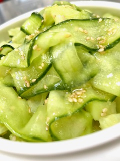 Refreshing Cucumber and Ginger Ribbon Salad, sesame seeds