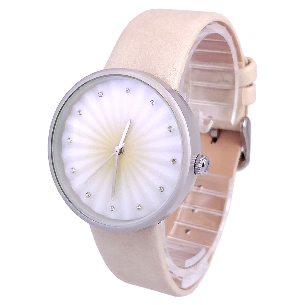 Thumbnail: NA-0081 - Women's Elegant Rhinestone Dial Beige Color Soft Leather Wrist Watch