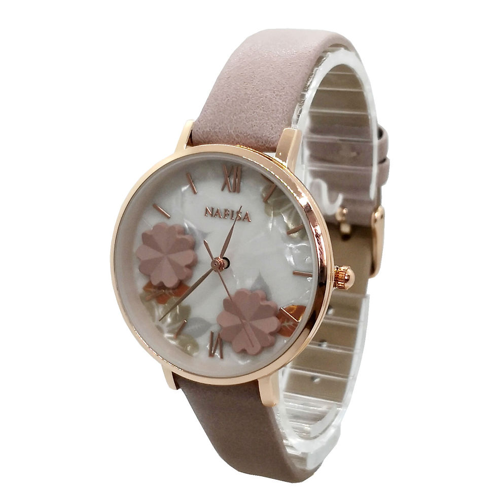 Thumbnail: NA-0225 - Trendy Women's Fashion Flower Dial Leather Strap Wrist Watch