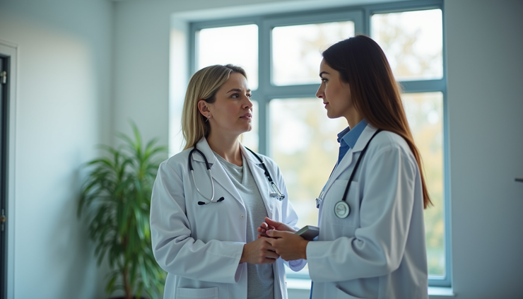 Eye-level view of a healthcare provider discussing treatment options with a patient