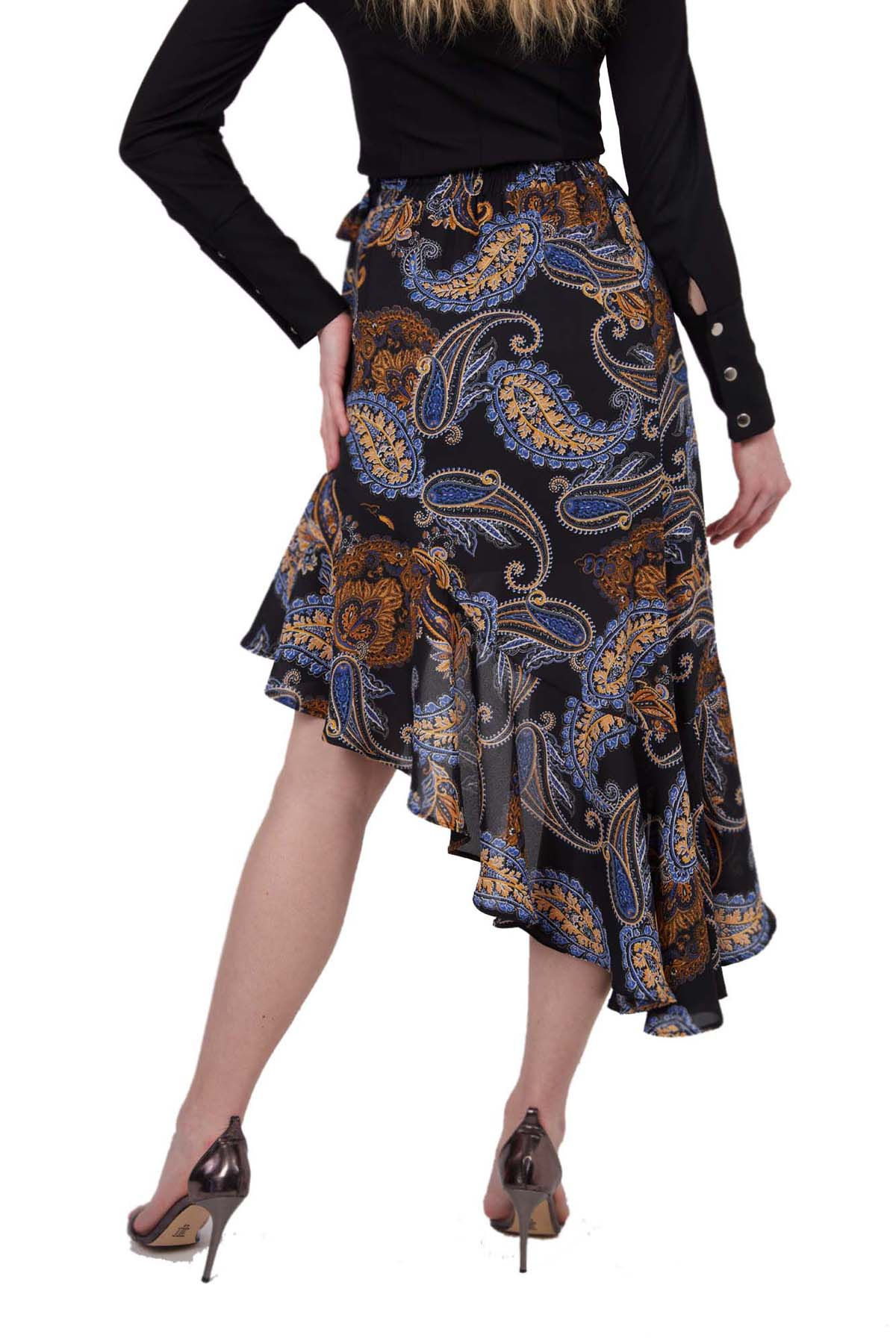 Kadın Şifon Desenli Asimetrik Etek