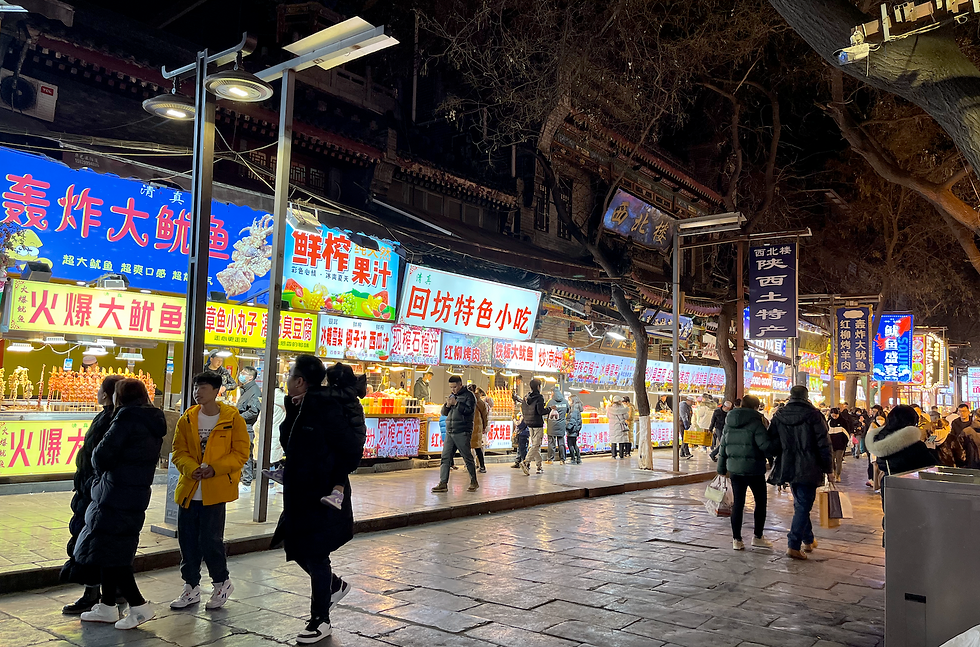 I couldn't find a photo of the pine nut stall but I did find the market street where we ate from every single place... despite having just completed a three day food tour. We basically rolled ourselves back to Shanghai.