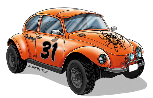 Oranger VW Käfer Baja Beetle Illustration von Martin Tazl