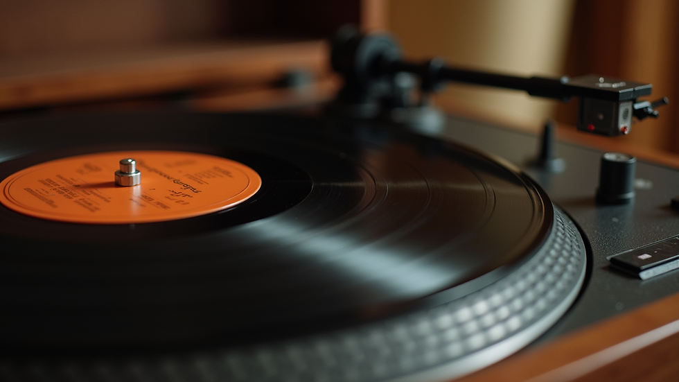 Close-up view of a vintage record player spinning a classic Elvis album