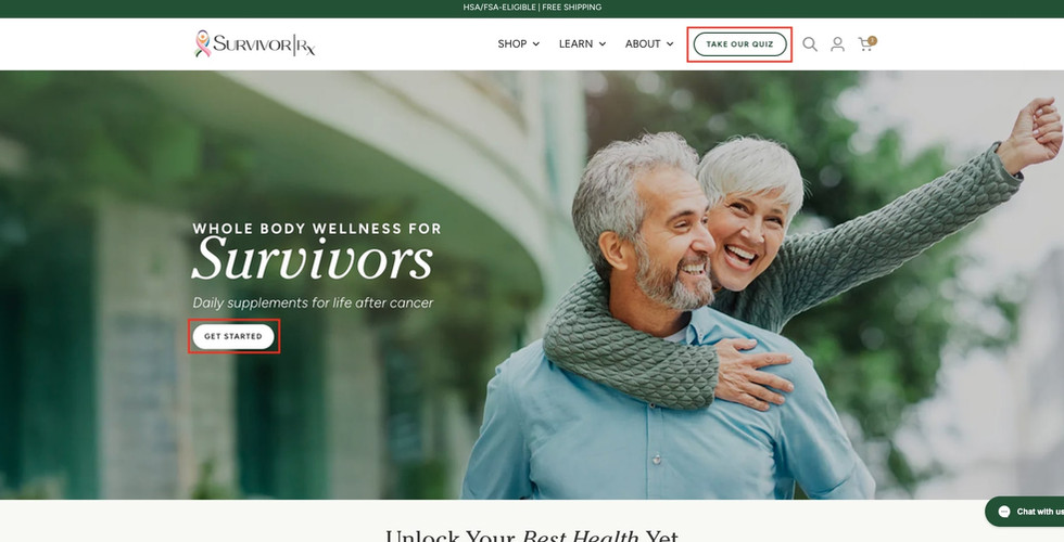 Quiz CTA on Home Page Navigation Menu and Hero Section