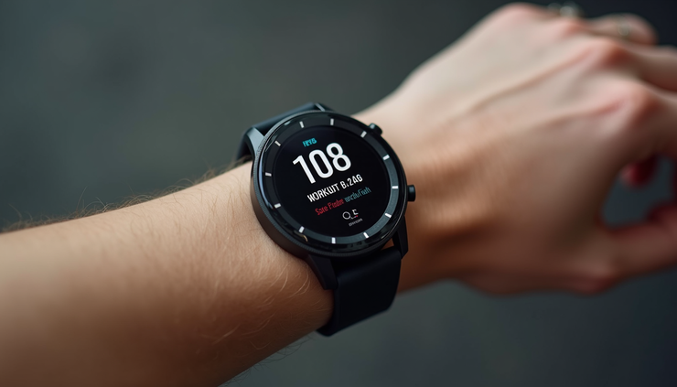 Close-up of a fitness tracker showing progress on a wrist during a workout