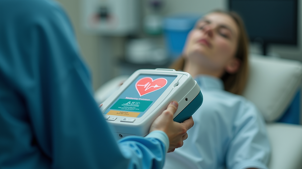 Eye-level view of AED device being used in a training session
