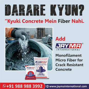 A civil labour is adding JAYMA Glass fiber to the concrete for crack free construction as without jayma fiber the construction will have cracks