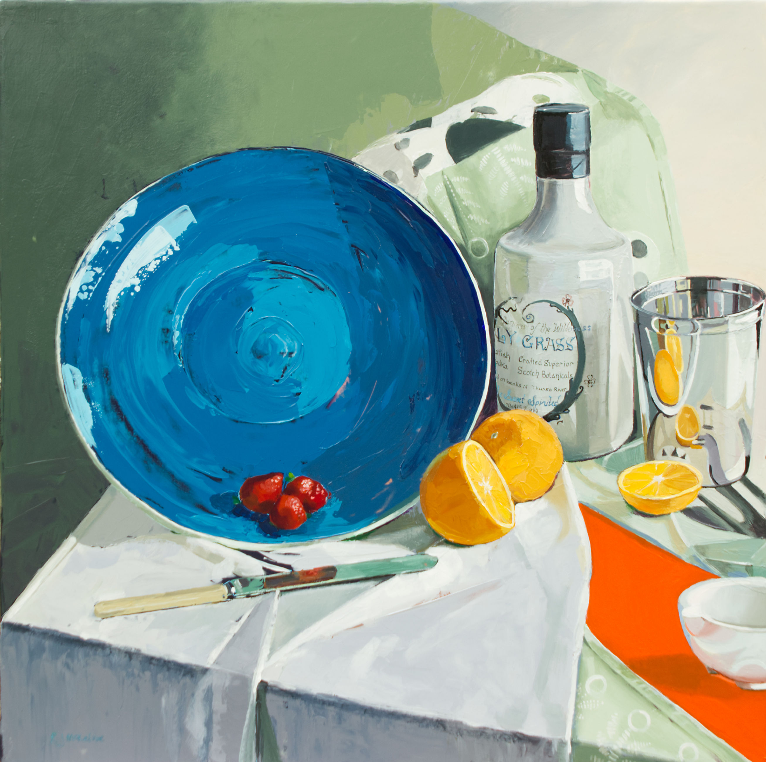 Blue bowl with fruit, Giclée Print