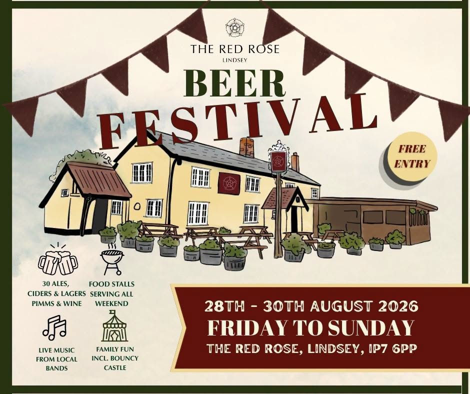 A flyer for the The Red Rose at Lindsey Beer Festival on the 28th to 30th August.
