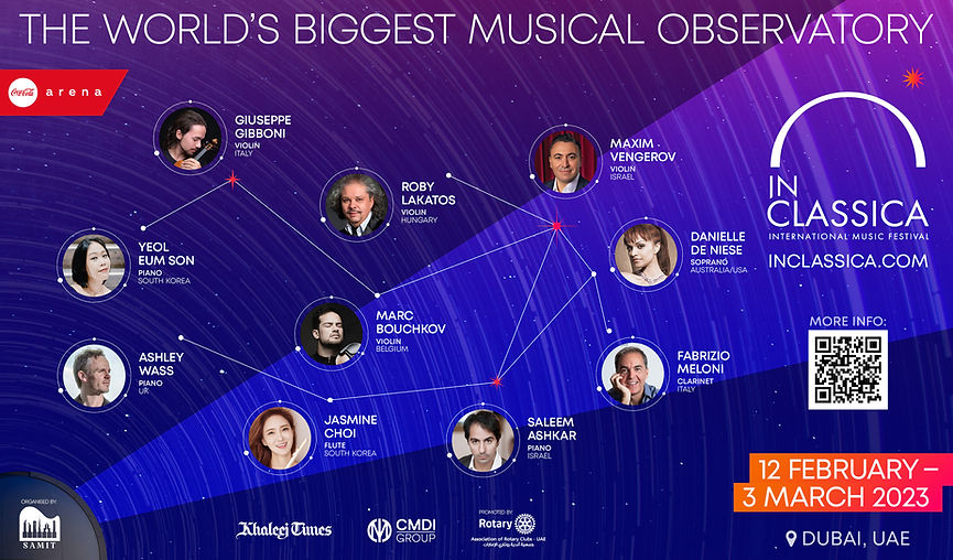 InClassica 2024 concert calendar featuring Dubai’s classical music events, with dates and artist highlights