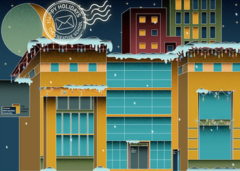 illustration of tmu building, holiday card