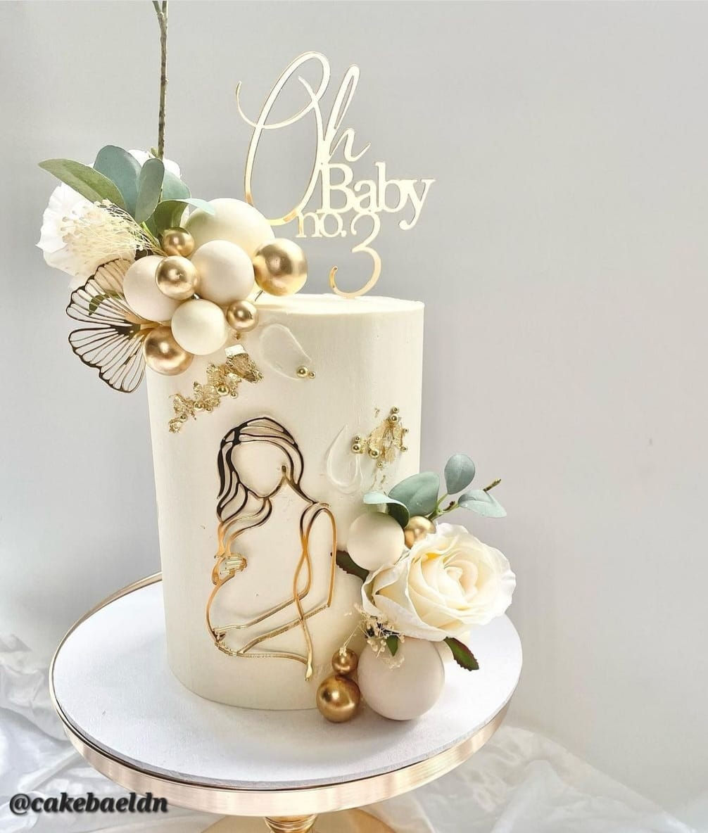 Cardstock pregnant lady line art cake charm