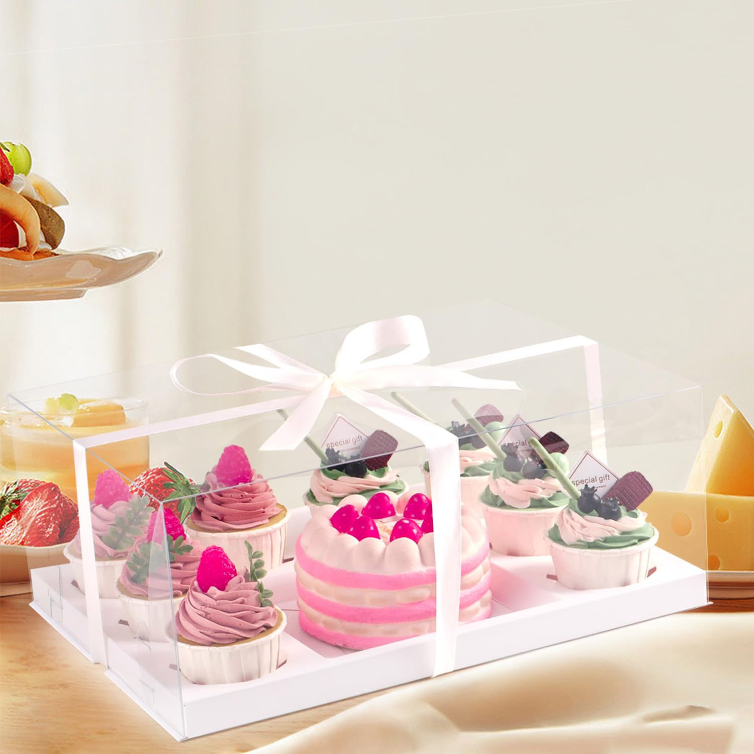 Clear bento cake with 8 cupcakes box