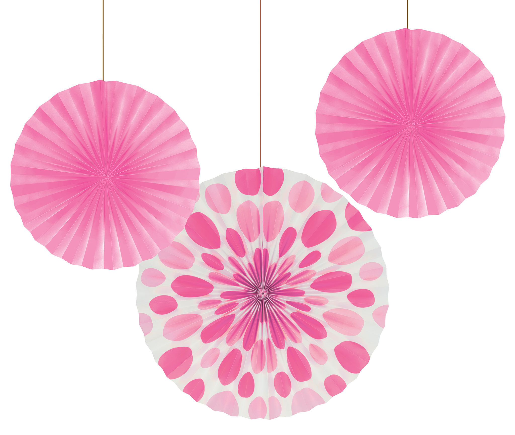 Fans Solid & Polka Dot Fan (3ct) Pink