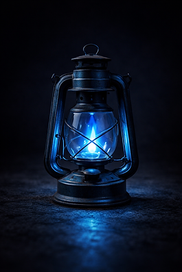 Blue lantern artwork for Lantern in the Night by MadLadGibson, representing faith, guidance, and finding your way through darkness.