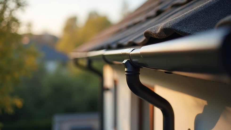 Eye-level view of roof edge with gutter guards installed