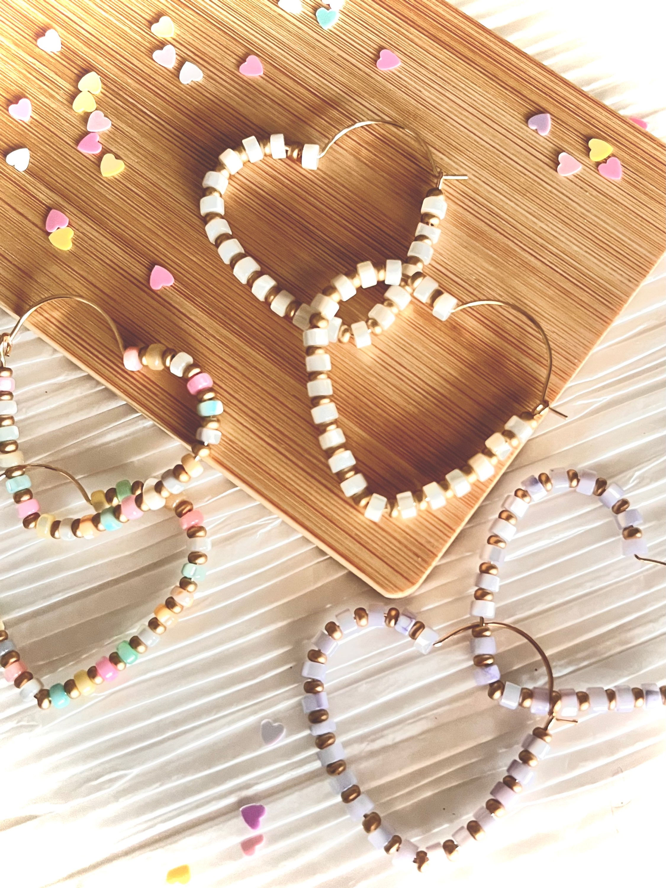 Love All Around • Beaded Heart Hoops