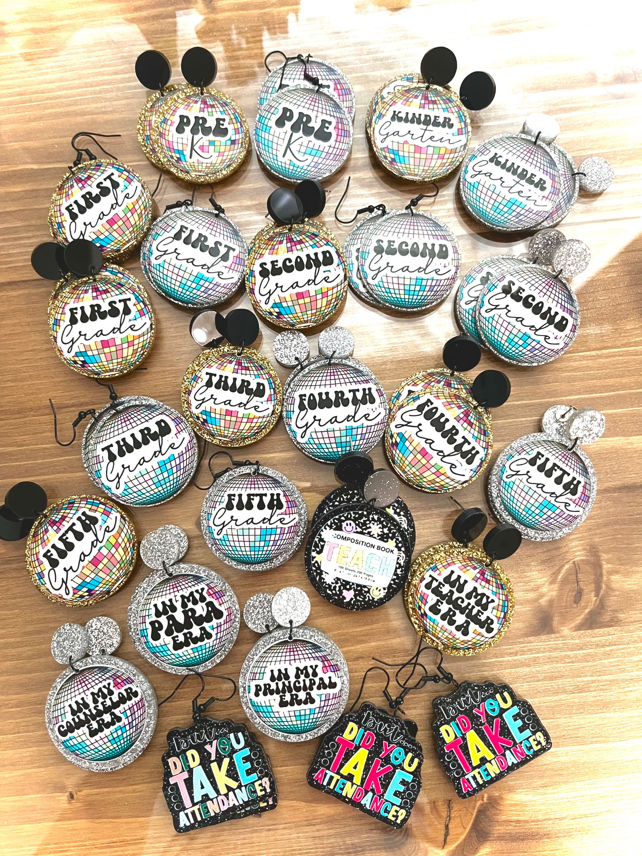 Disco Themed Teacher Earrings • School Teacher Acrylic Dangles 