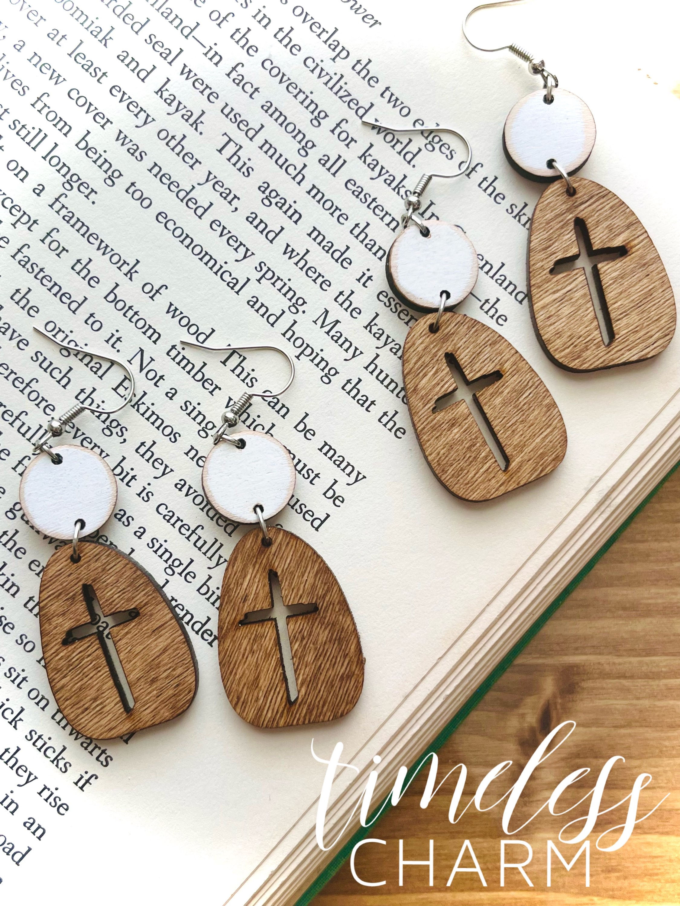The Trust Earring • Laser Cut Wood Cross Dangles