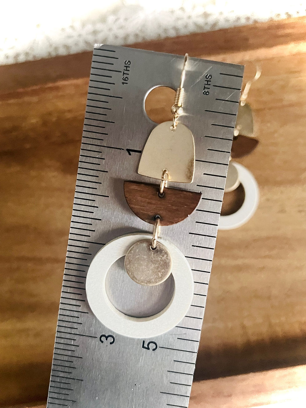 Thumbnail: Brushed Brass + Nuetral Wood Stacked Dangles