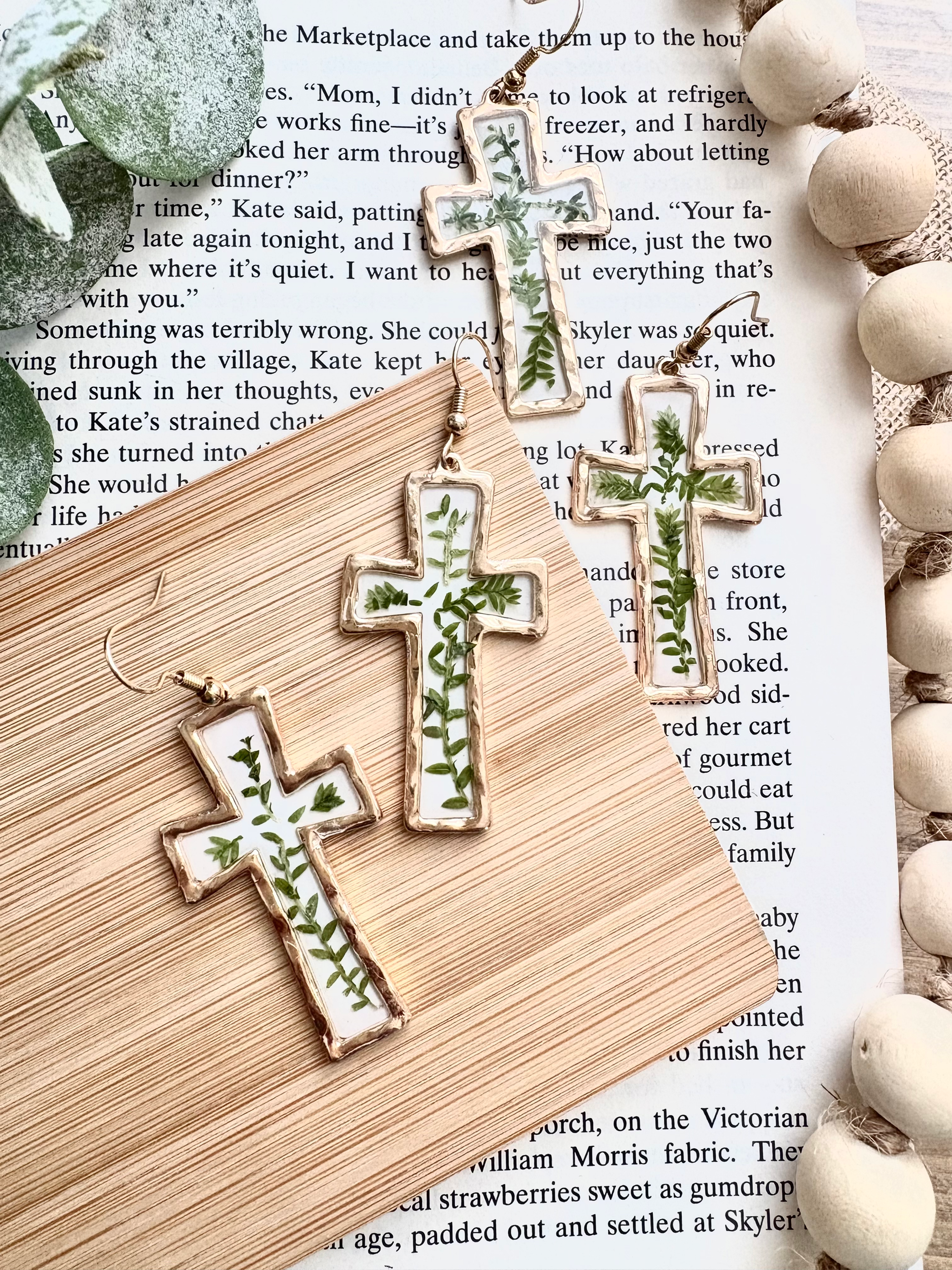 Lean On Me • Cross Earrings & Dried Flower Stems 