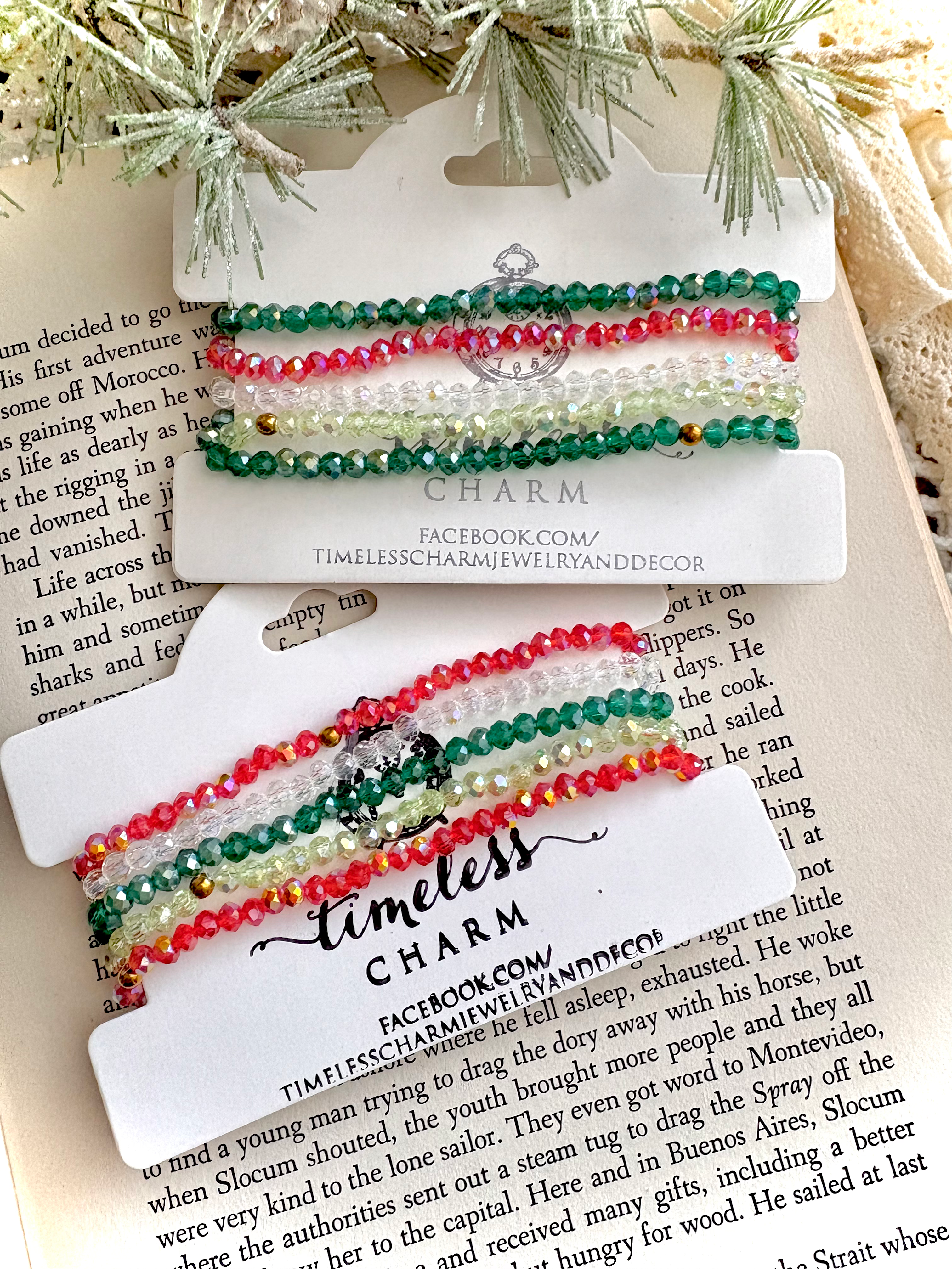 Christmas Cheer Bracelet Stack • Holiday Beaded Bracelet Set 