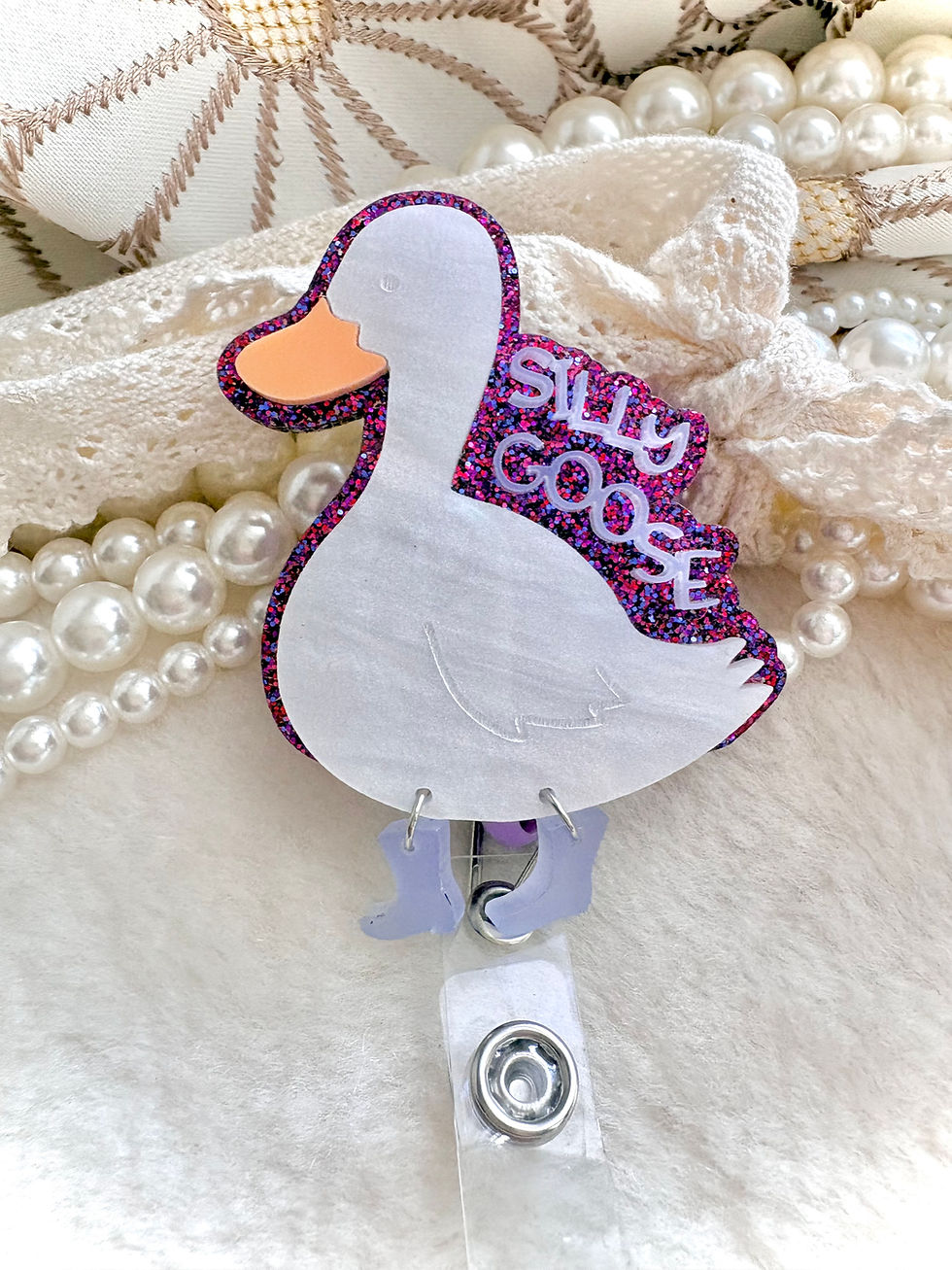 Thumbnail: Silly Goose • Porch Goose Acrylic Badge Reels