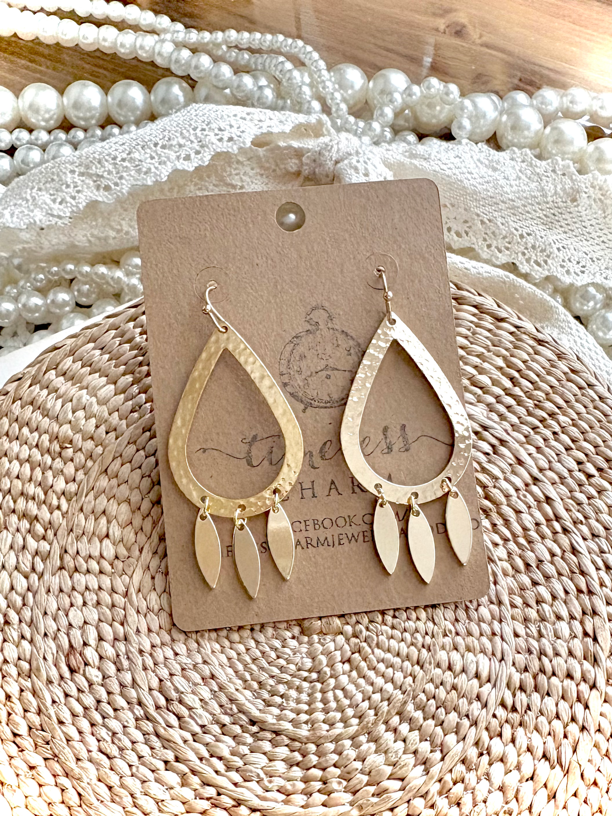 Front and Center • Hammered Gold Finish Dangle Earrings