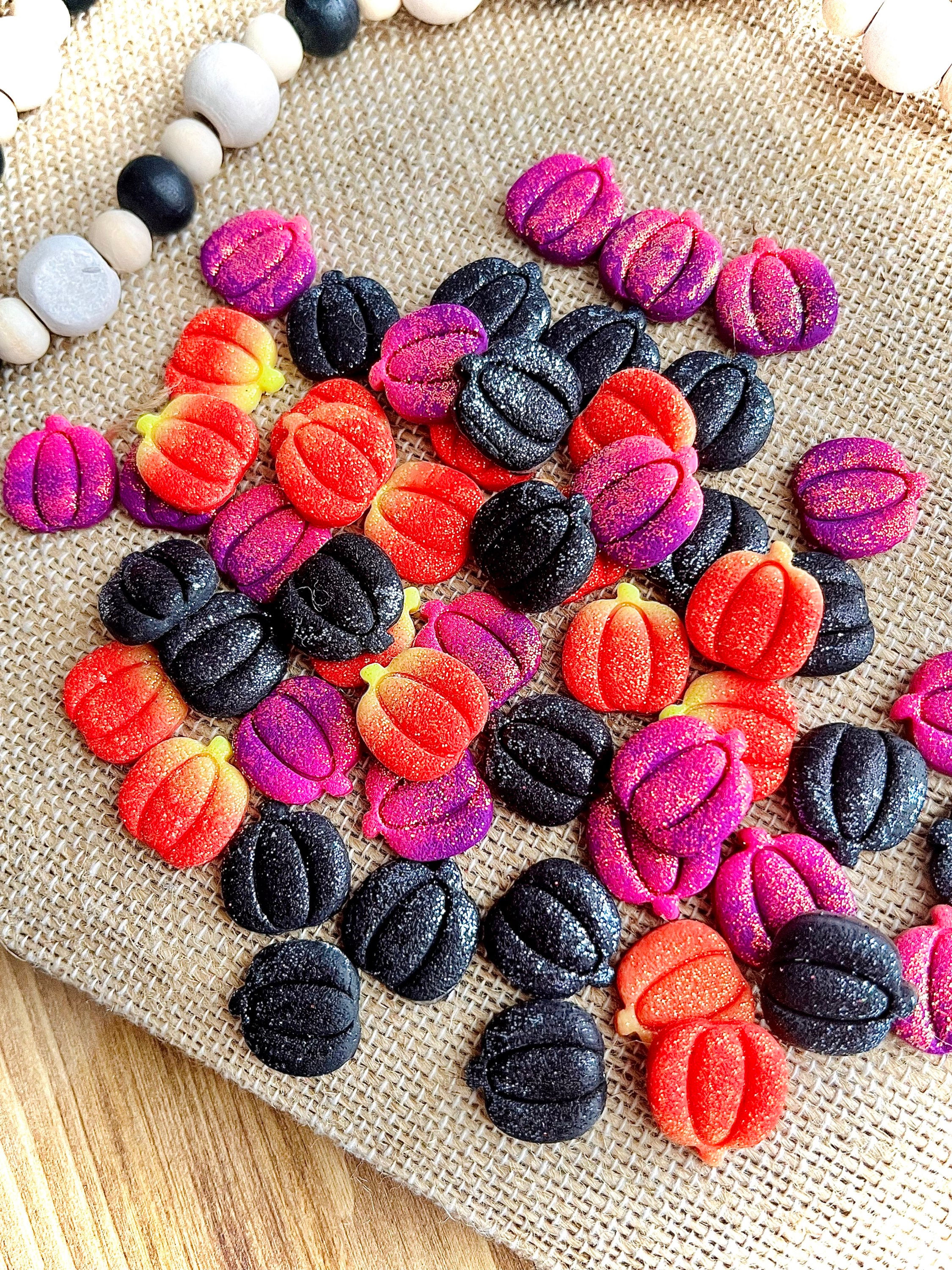 Glittered Clay, Pumpkin Stud Earrings 