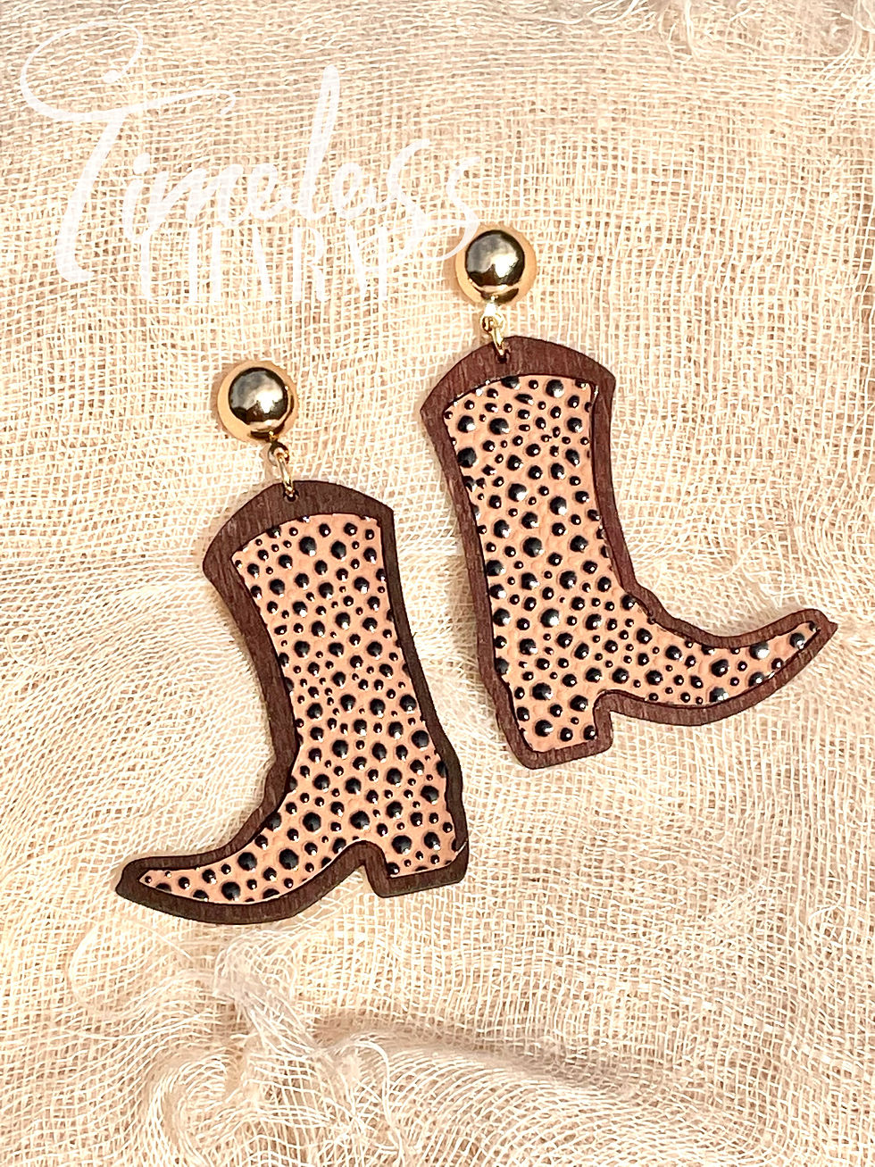 Thumbnail: Wood & Leather Western Boots Dangle Earrings
