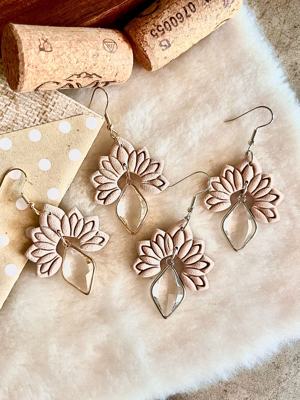 Thumbnail: Dahlia Drops • Clay & Gem Drop Dangle Earrings 