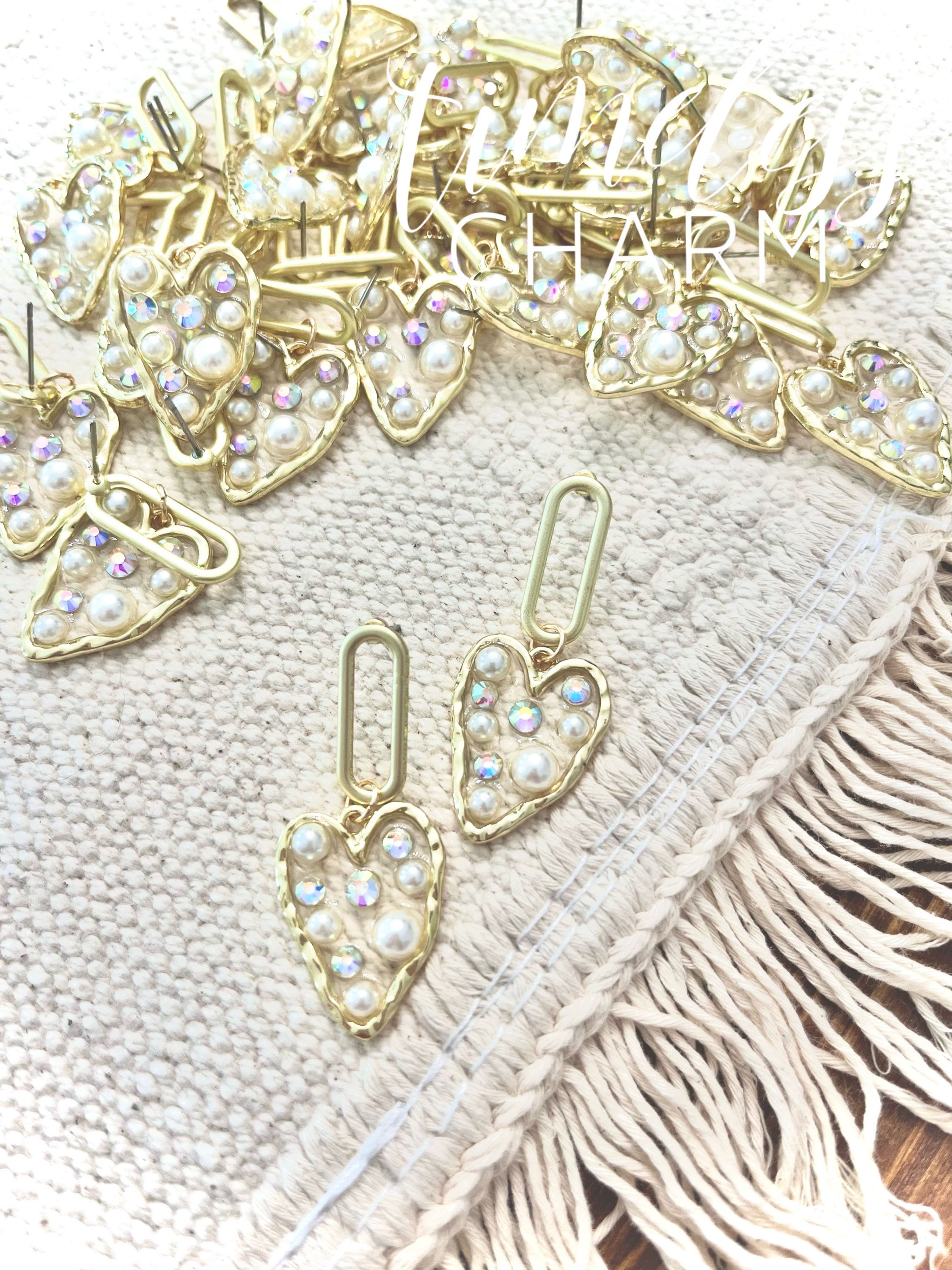 A Full Heart • Pearls and Rhinestones Dangle Earrings 