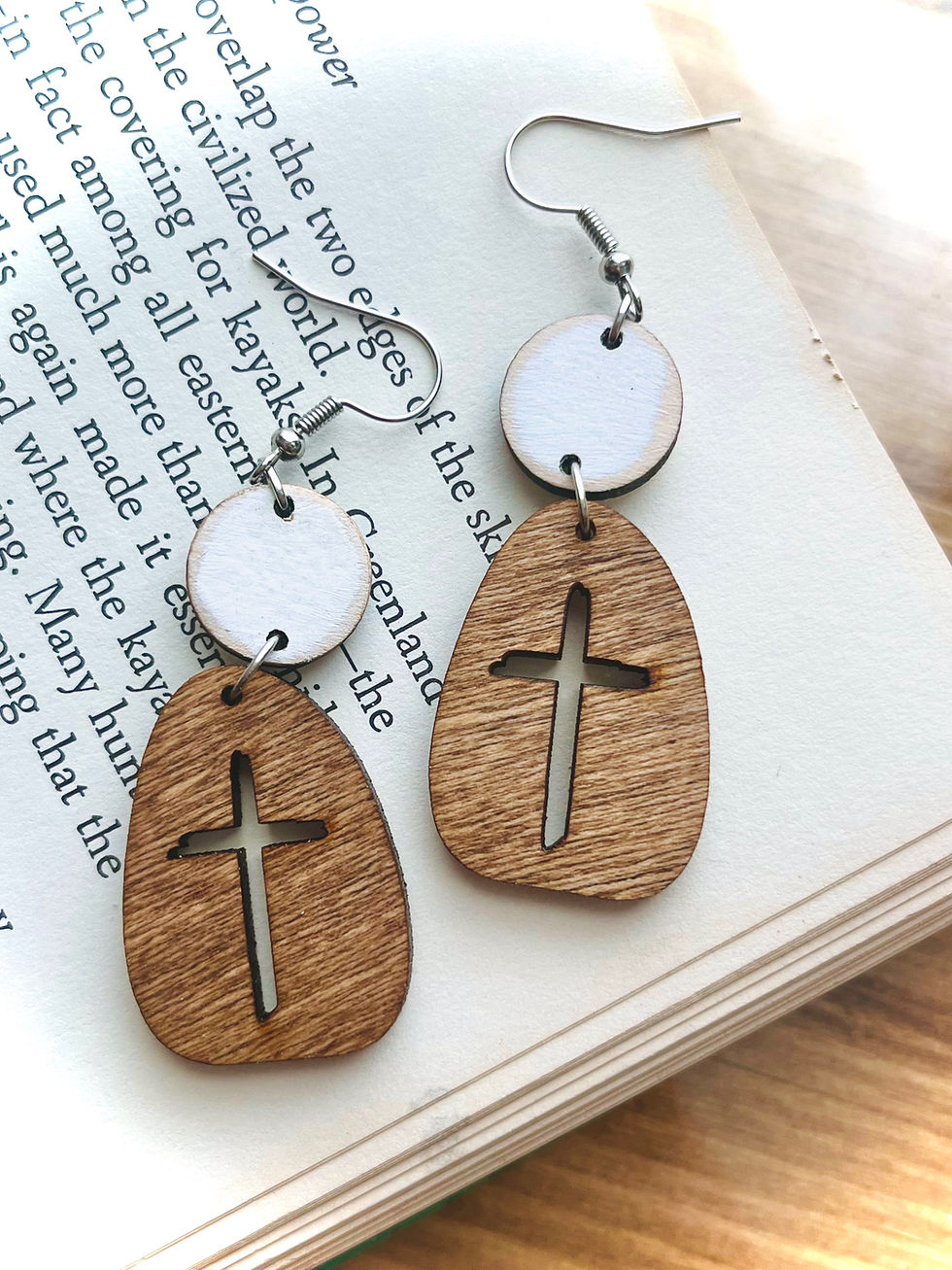 Thumbnail: The Trust Earring • Laser Cut Wood Cross Dangles