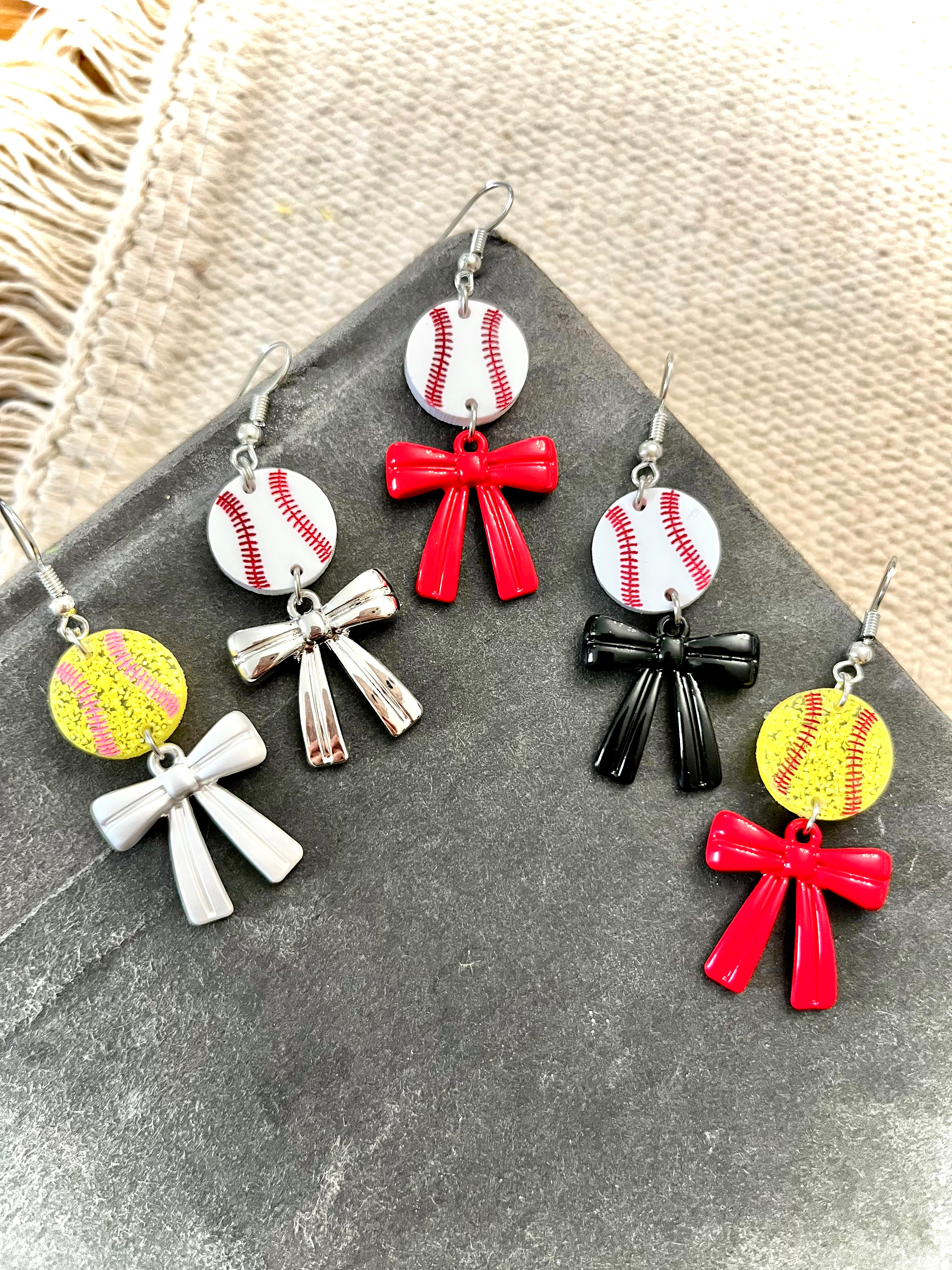 Baseball & Softball Bows • Sport Dangle Earrings