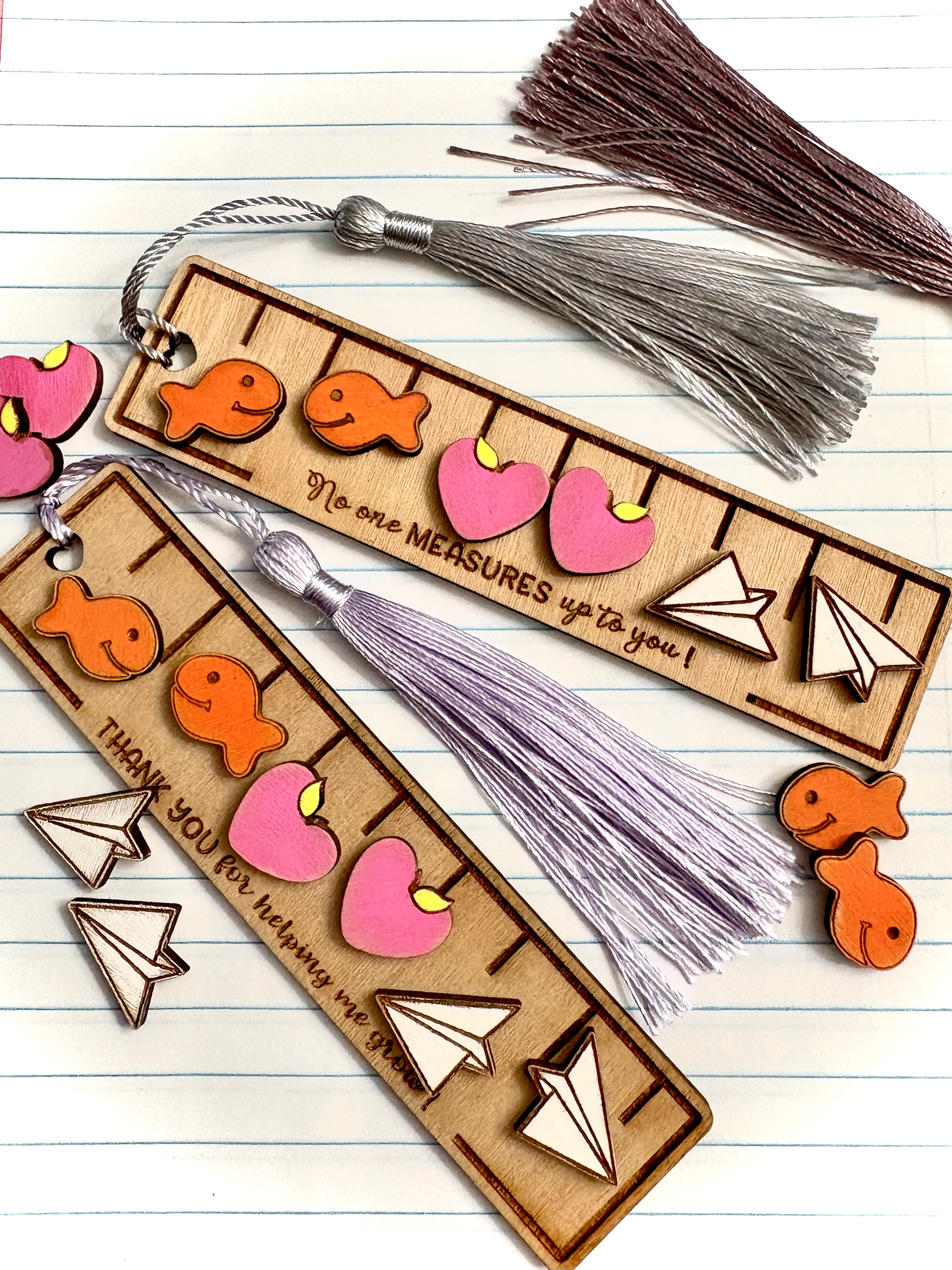 Teacher Gift Set • School Themed Wood Earrings & Ruler Bookmark