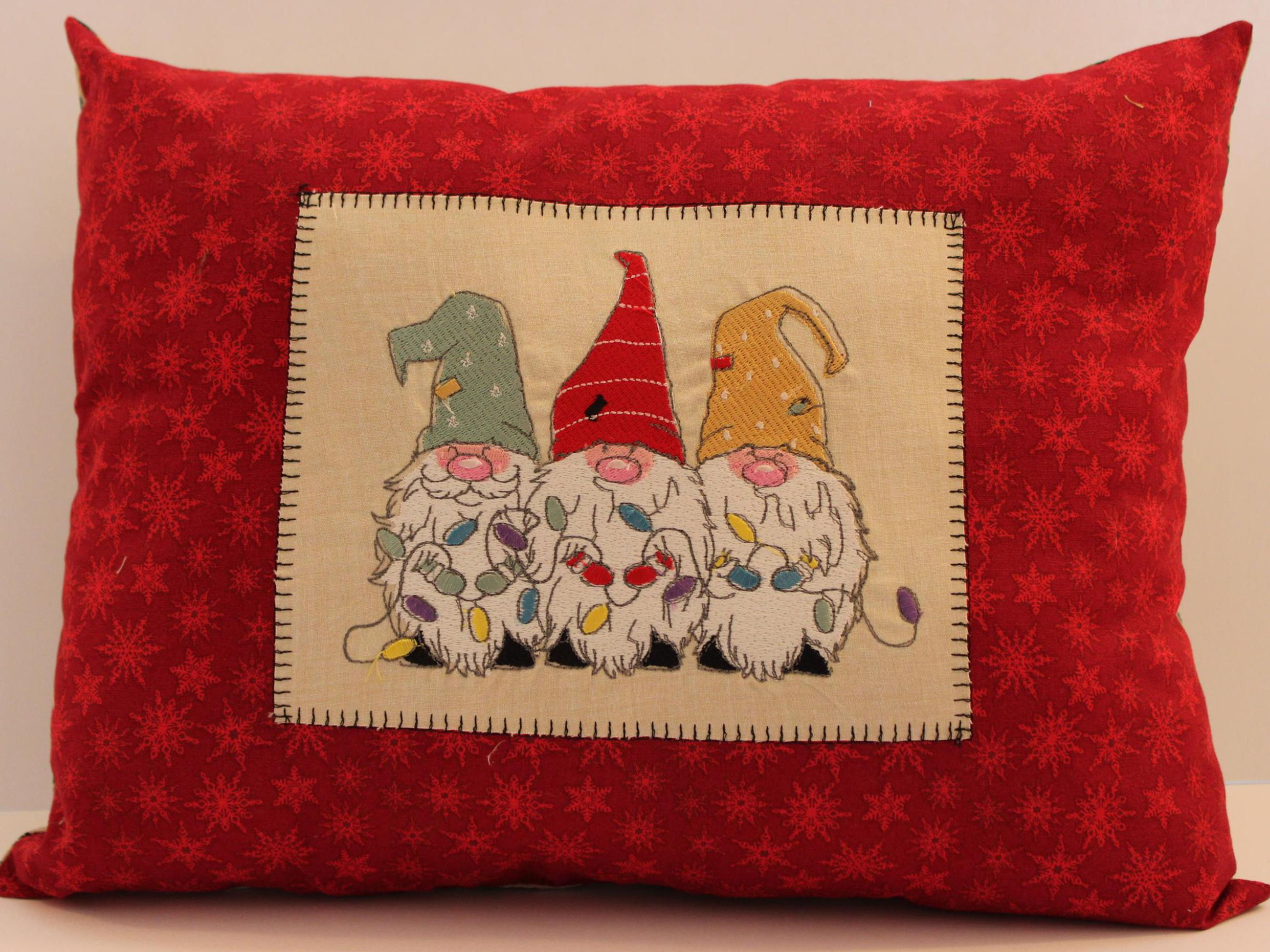 Embroidered Christmas Gnome Pillow