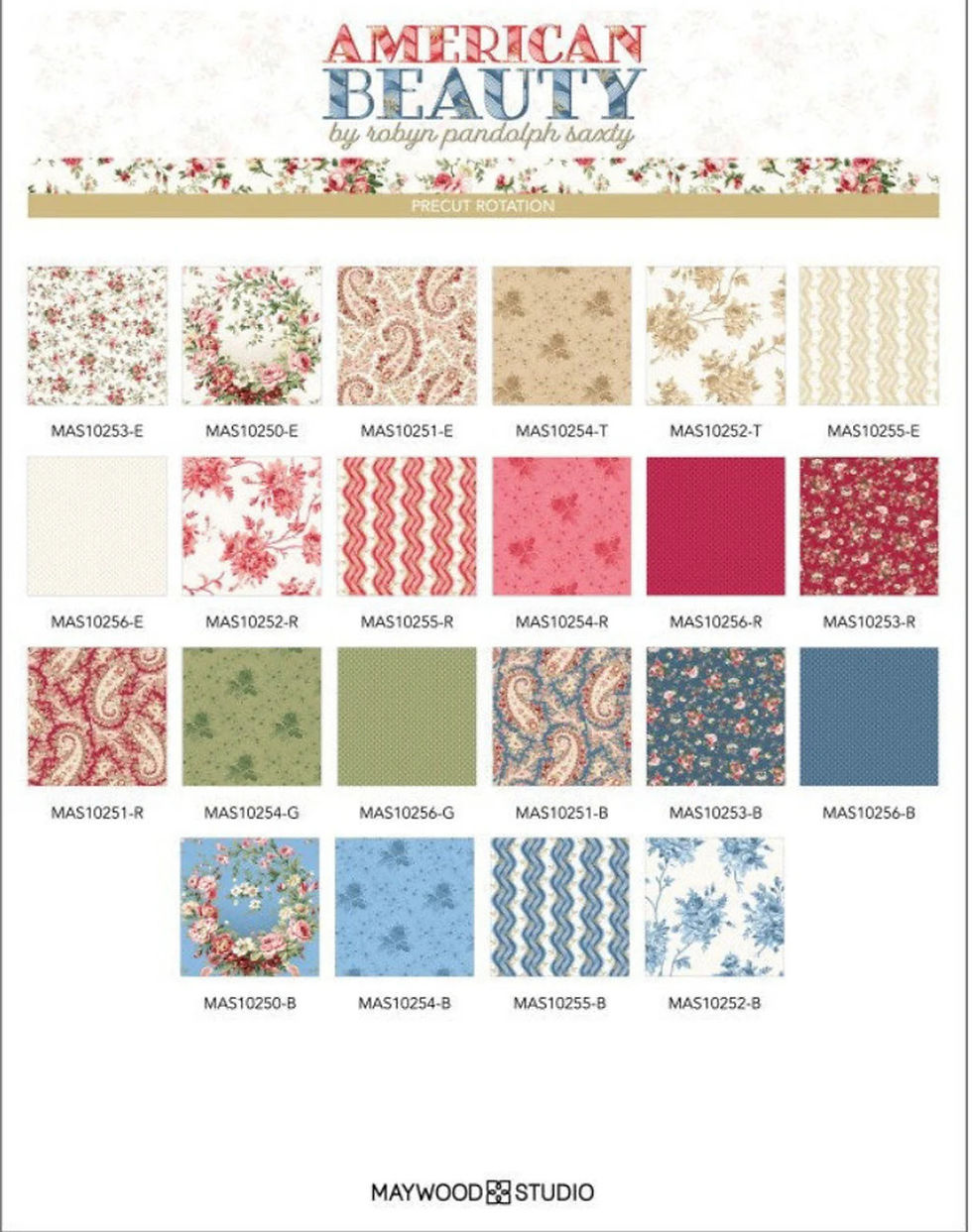 Thumbnail: more swatches of American Beauty Fabric Jelly Roll by Robyn Pandalph Saxdy