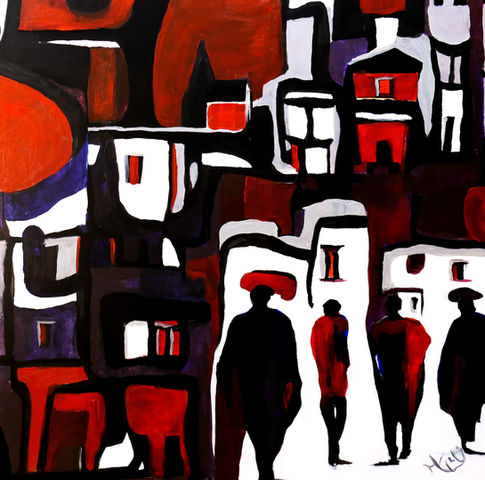 The faculty. Experienced and knowledgeable scholars, passionate about learning. The image of our scholars walking to their university is an inspiring reminder of their commitment to learning and the pursuit of knowledge. With their expertise, our faculties are dedicated to providing an enriching and educational experience for all students.
Acrylic paint on art panel 50x50cm | White float frame 65x65cm | Available exclusively at First View Art Gallery, Stourhead, Spread Eagle Courtyard, Warminster BA12 6QE, Wiltshire | Sold.