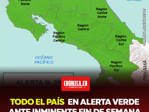 Todo el país en Alerta Verde ante inminente fin de semana cargado de aguaceros
