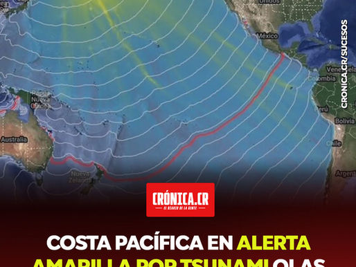 Costa Pacífica en alerta amarilla por Tsunami, olas más altas llegarían entre 11:00am y 12:00md