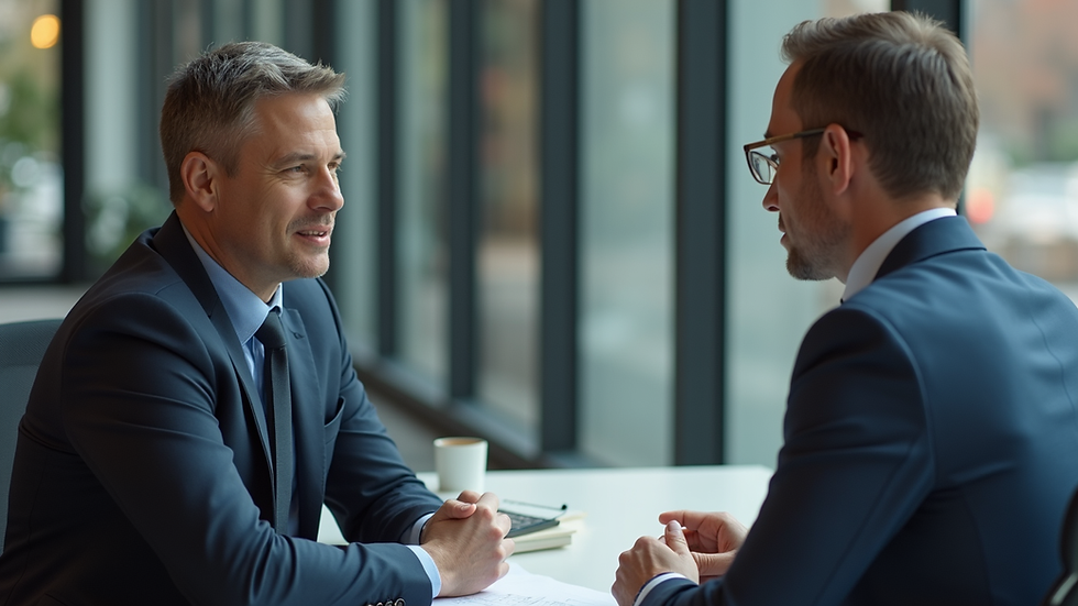 High angle view of a compliance consultant advising a financial firm