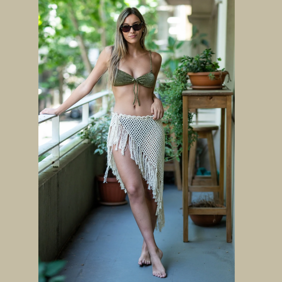 Pollera pareo puntos Trio con flecos Colección "Dunas"