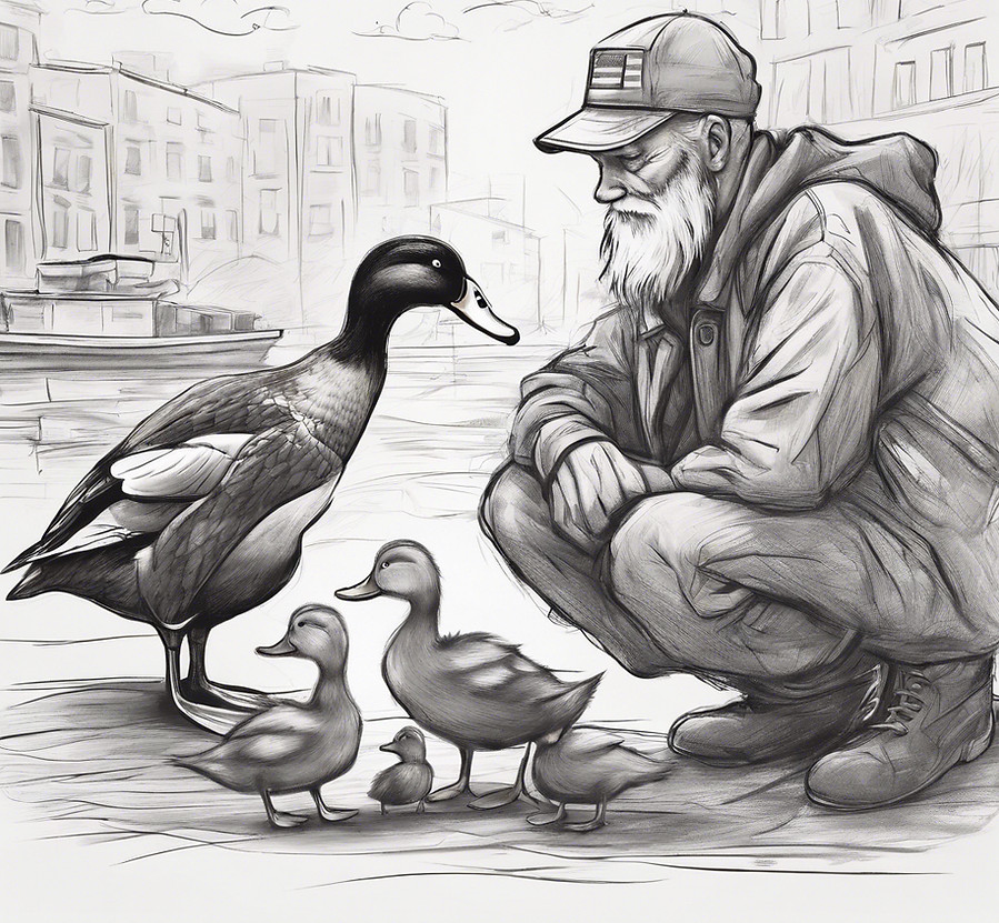 ducks and homeless veterans connecting, unconditional love healing and helping each other.