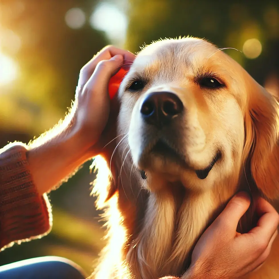 Apet parent giving their dog physical affection and spealing their language