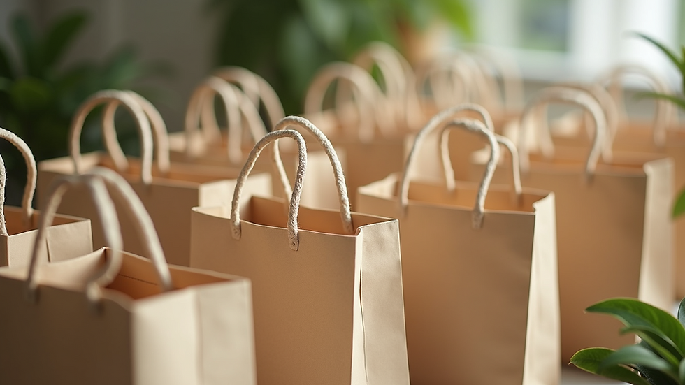 High angle view of eco-friendly tote bags