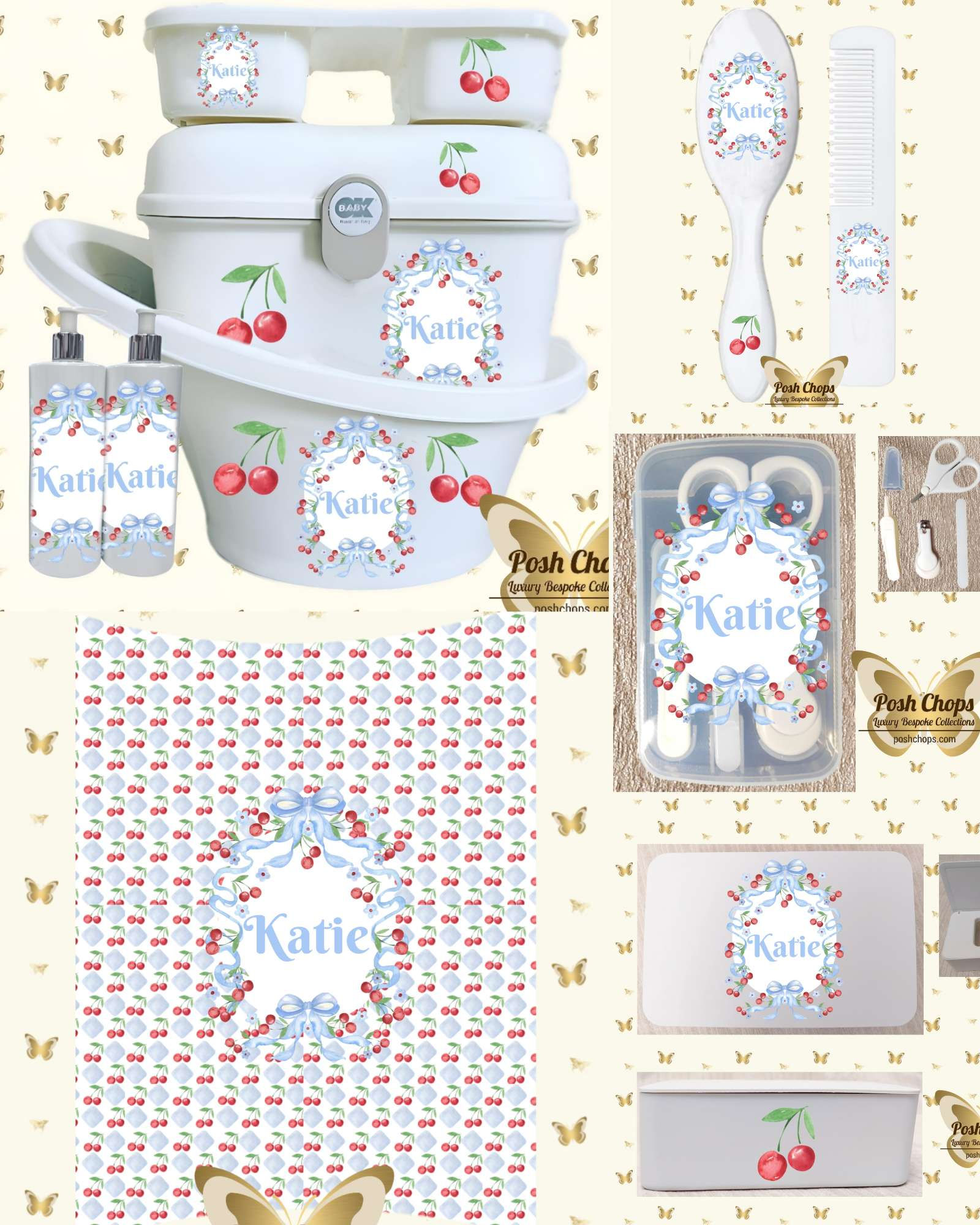 Posh Baby Bespoke Pretty Cherries Baby Bathware and Changing