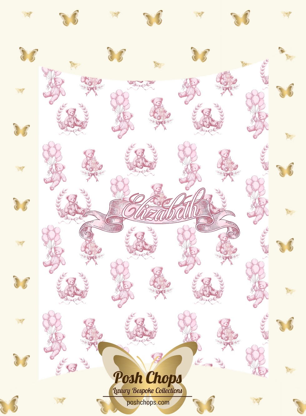Thumbnail: Posh Baby Charming Bear Toile Pink Bathware and Changing