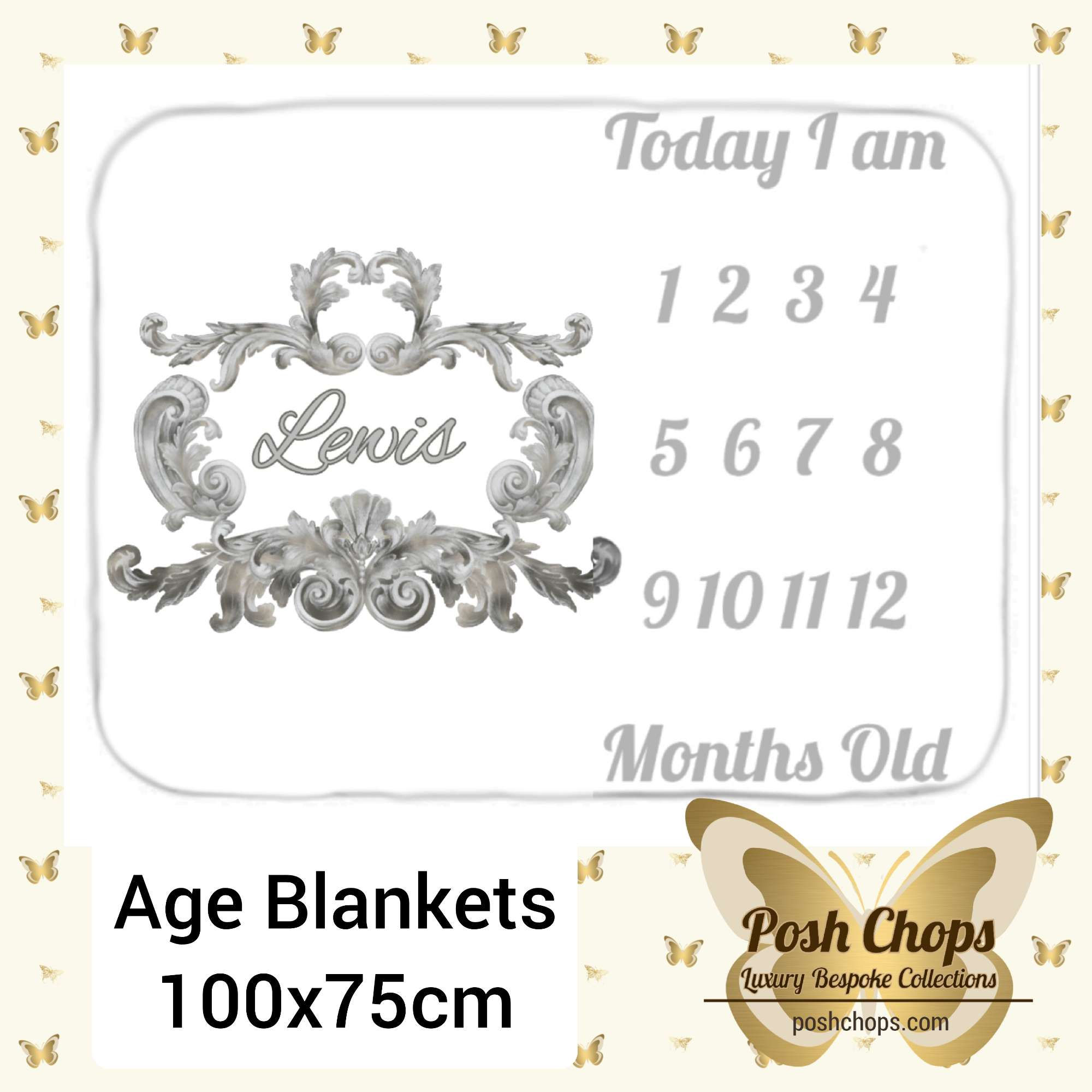 Posh Baby Gold or Silver French Fancy Age Blanket 
